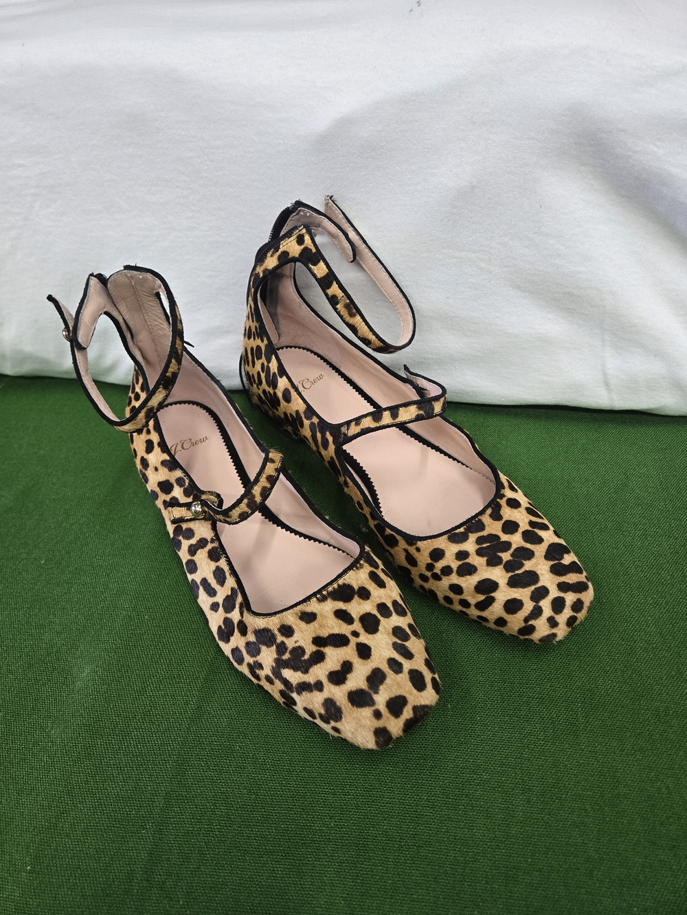 J. Crew Leopard Print Ankle-Strap Mary Jane Heels - Tan and Black